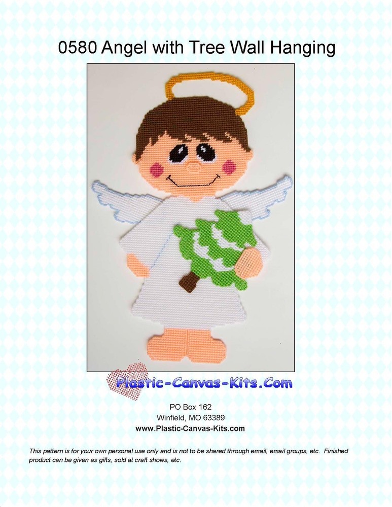Angel with Christmas Tree-Wall Hanging-Plastic Canvas Pattern or Kit