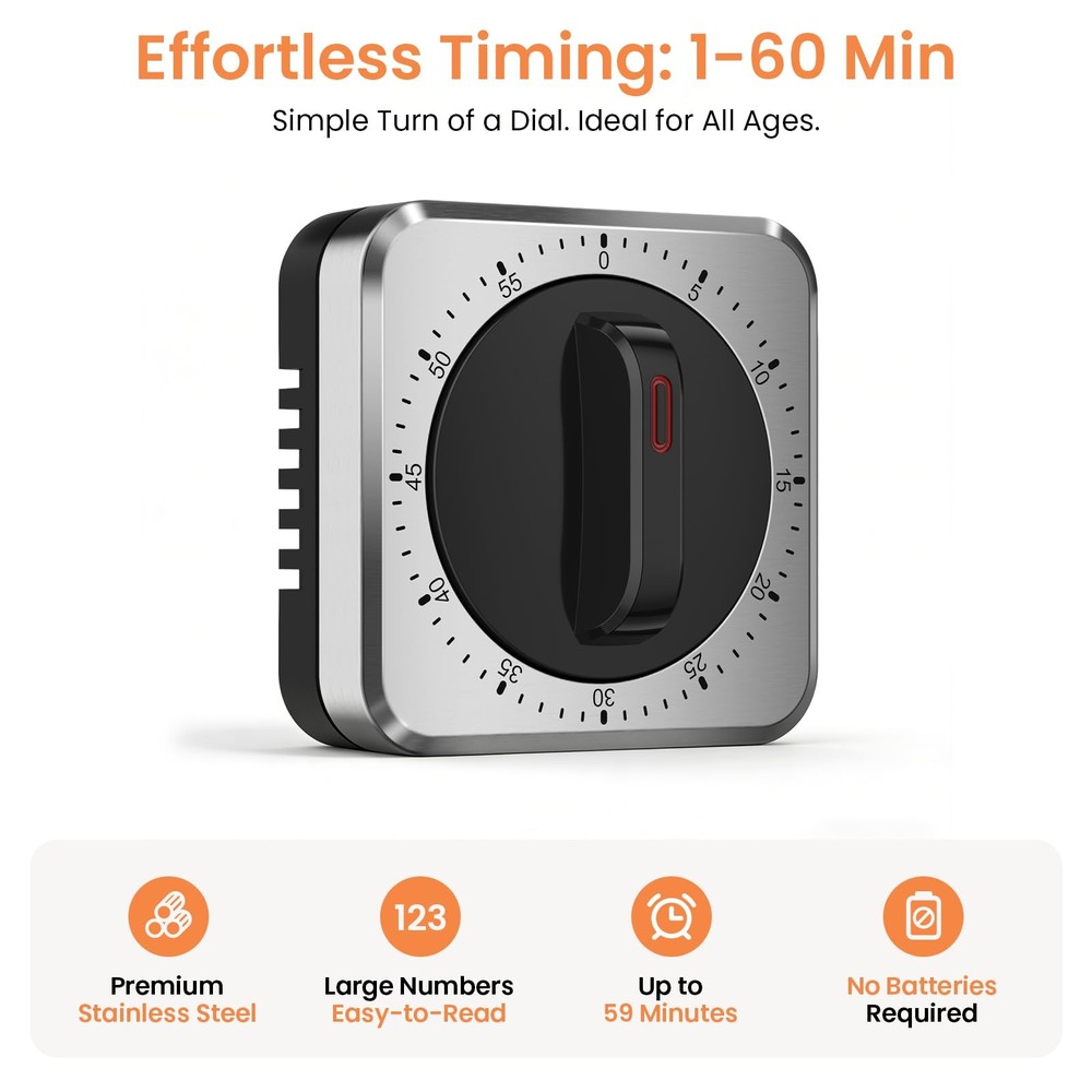 Mechanical Kitchen Timer with Magnet: Wind Up Cooking Timer Clock with Loud A...