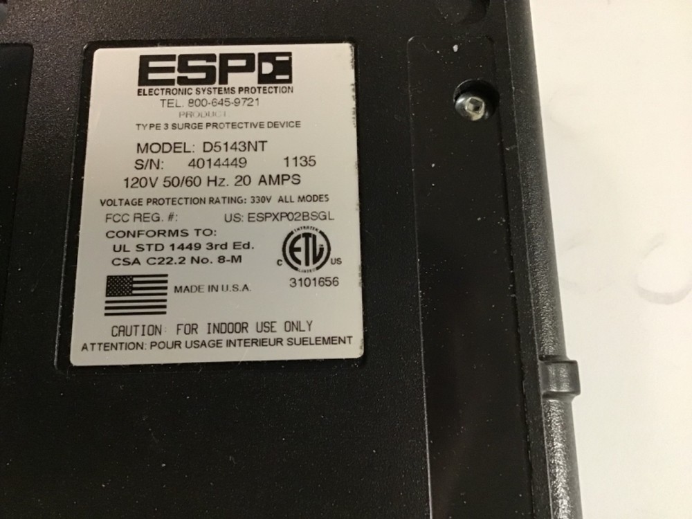 ESP Surge Protector 120V 20A Power Line Filter Model D5143NT