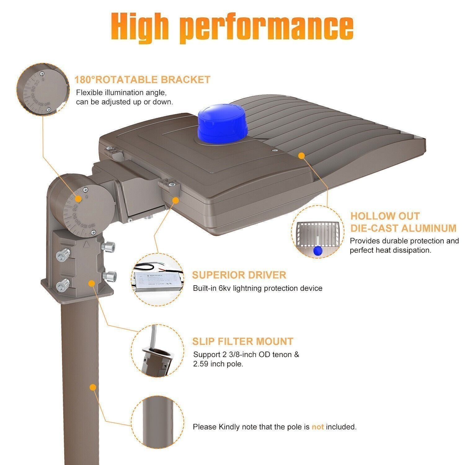 200W LED Shoebox Pole Light Outdoor Street Parking Lot Fixture with Photocell