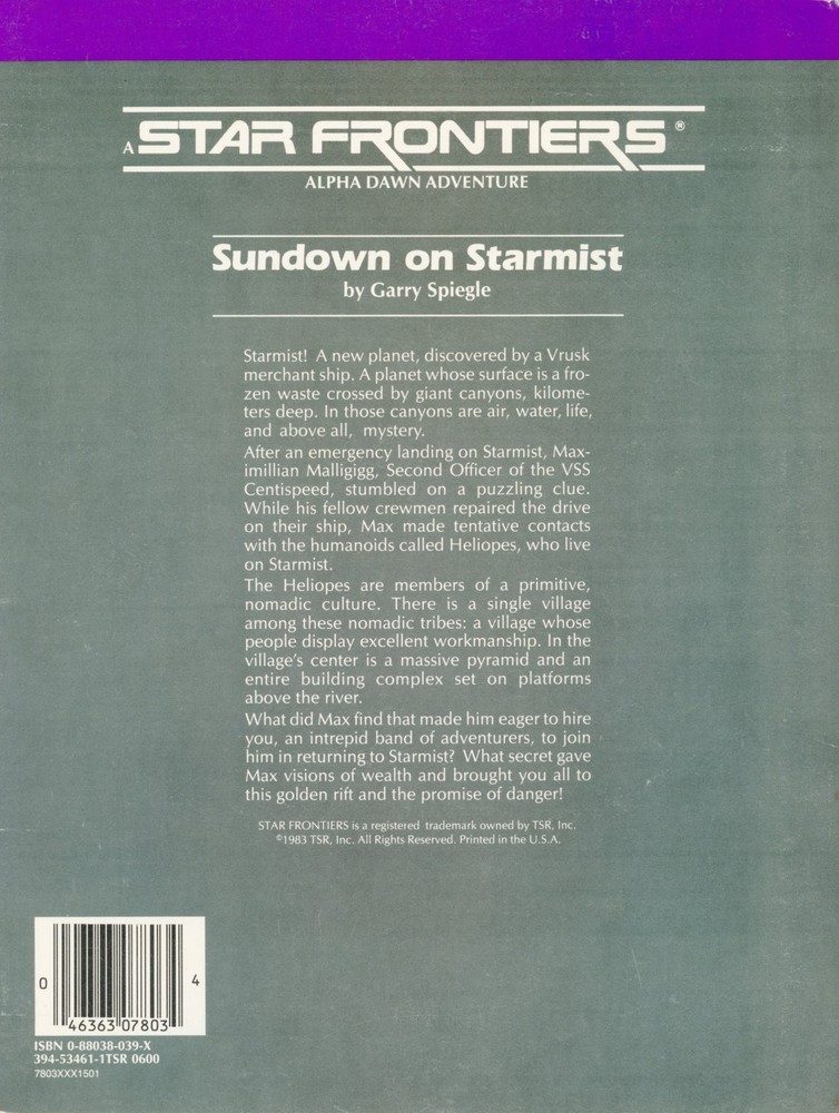 TSR Star Frontiers Sundown on Star Mist Module 7803