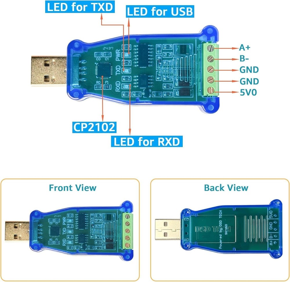 Versatile USB to RS485 Adapter with CP2102 Chip for Seamless Integration