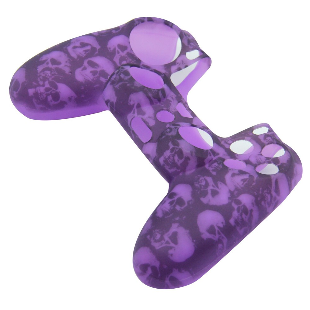 Silicone Grip Purple Skulls + (8) Multi Thumb Caps For PS4 Controller