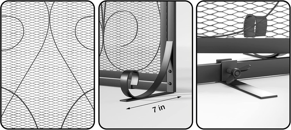 2-Panel Fireplace Screen W/ Doors Handcrafted Wrought Iron Decorative Mesh