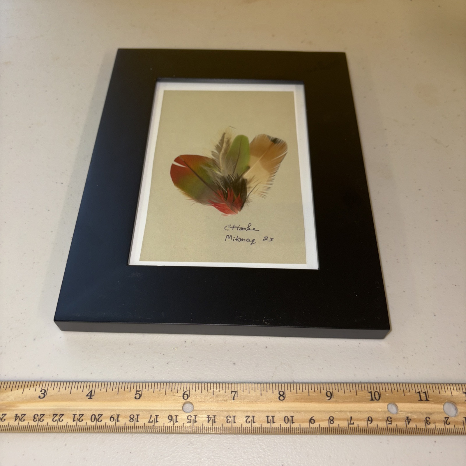 Signed C Hooke Mikmaq Feather Art Native Mi’kmaq Nova Scotia Canada Framed