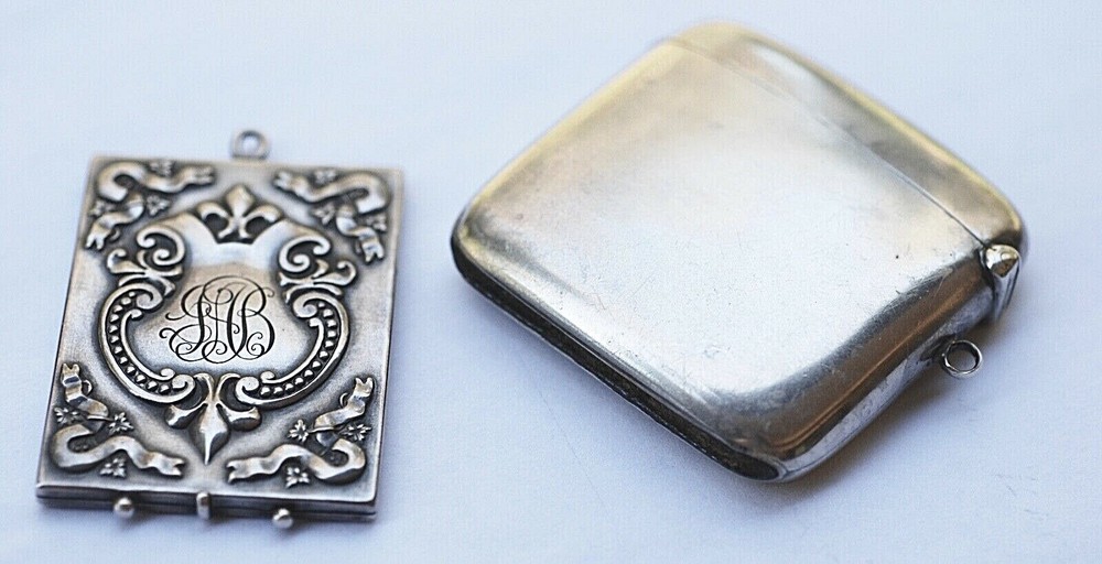 Two Antique Sterling Silver Ruby Eye Vesta Cases American & British