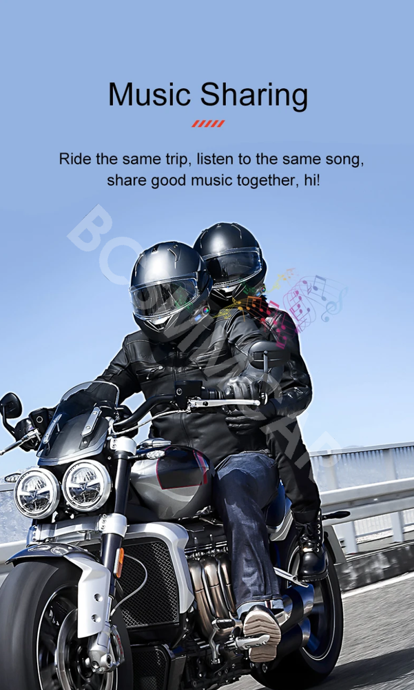 2PCS Motorcycle Intercom 2 Riders Bluetooth Helmet Headset Interphone TF Card