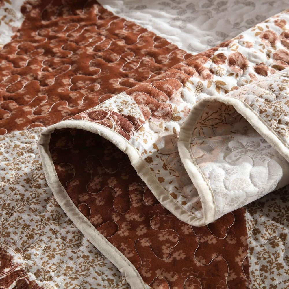 HoneiLife Queen Size 3 Piece Microfiber Quilt Set - Brown Triangle Pattern, 9...