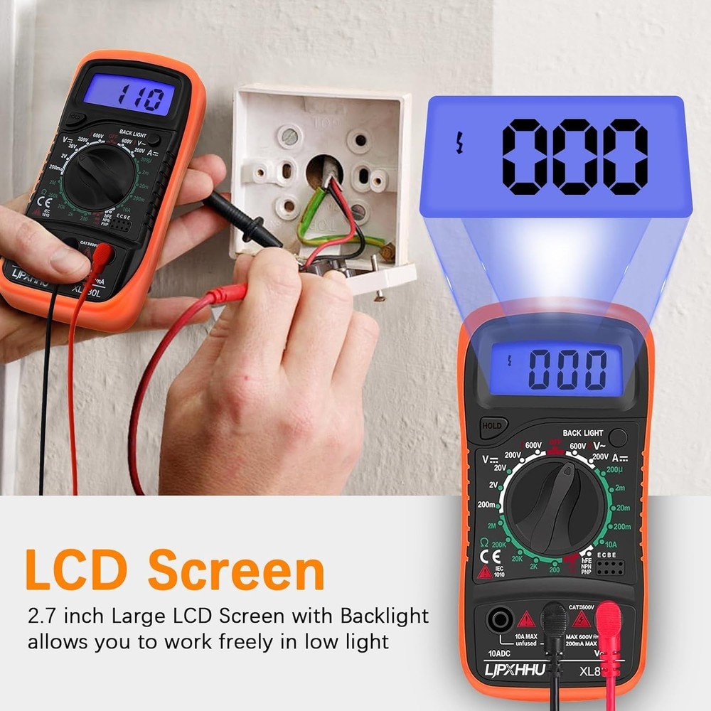 Digital Multimeter Voltmeter Battery Voltage Multi Tester Orange and Black