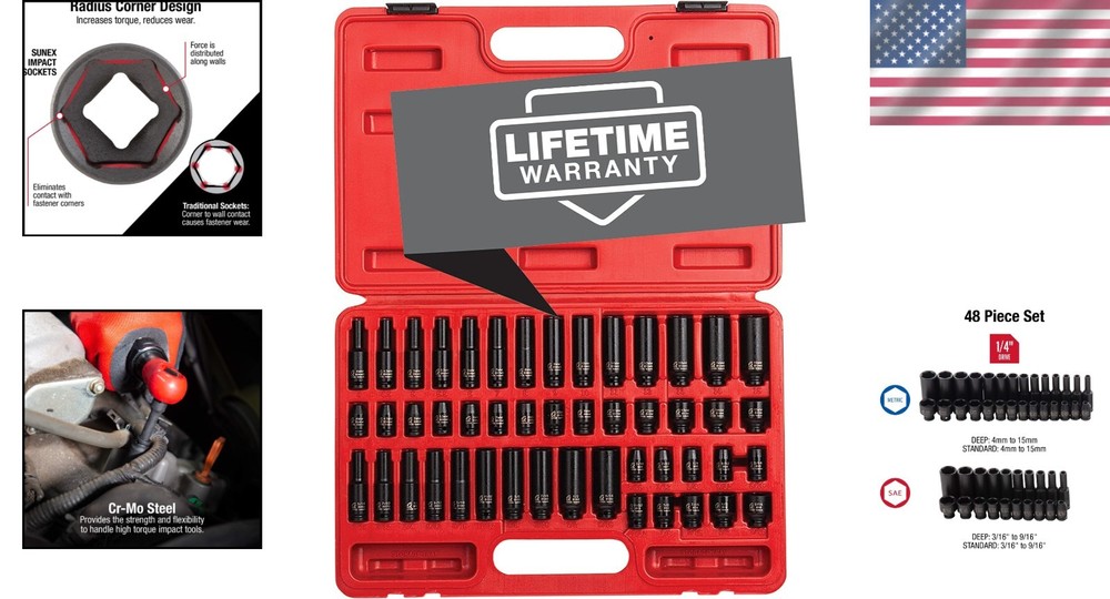 Sunex 48-Piece Impact Socket Set with Storage Case