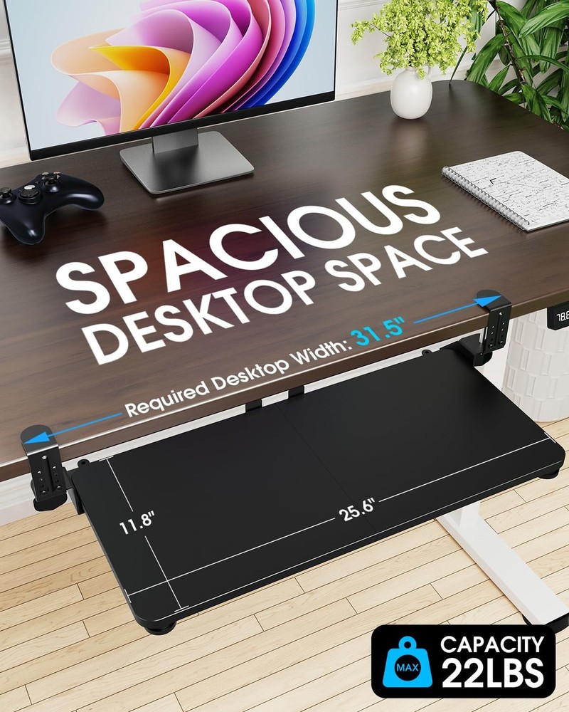 Large Keyboard Tray Under Desk, Pull Out Keyboard & Mouse Tray with Adjustabl...