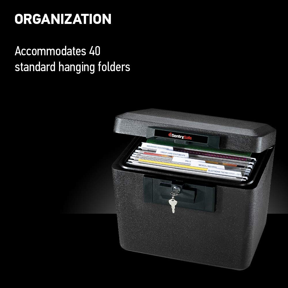 SentrySafe Black Fireproof Document Box with Key Lock, Safe Secures Files and...