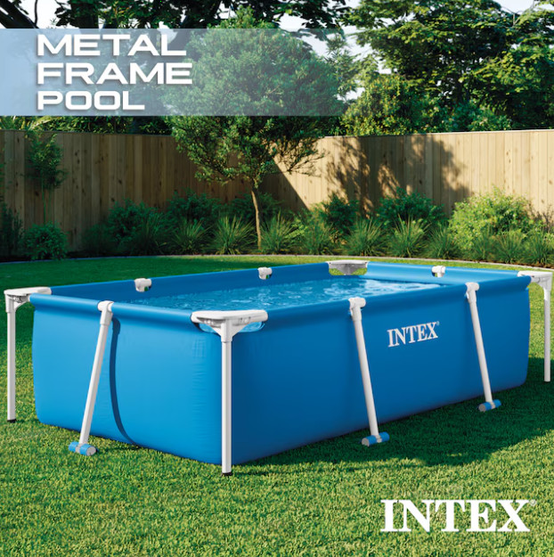 Intex 86in x 23in Rectangular Frame Above Ground Outdoor Splash Swimming Pool