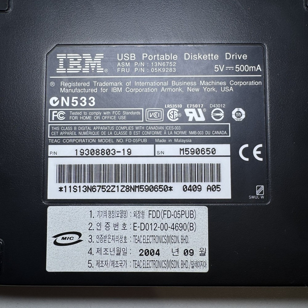 IBM FD-05PUB External 3.5 in Portable Floppy Disk Diskette Drive USB – Working