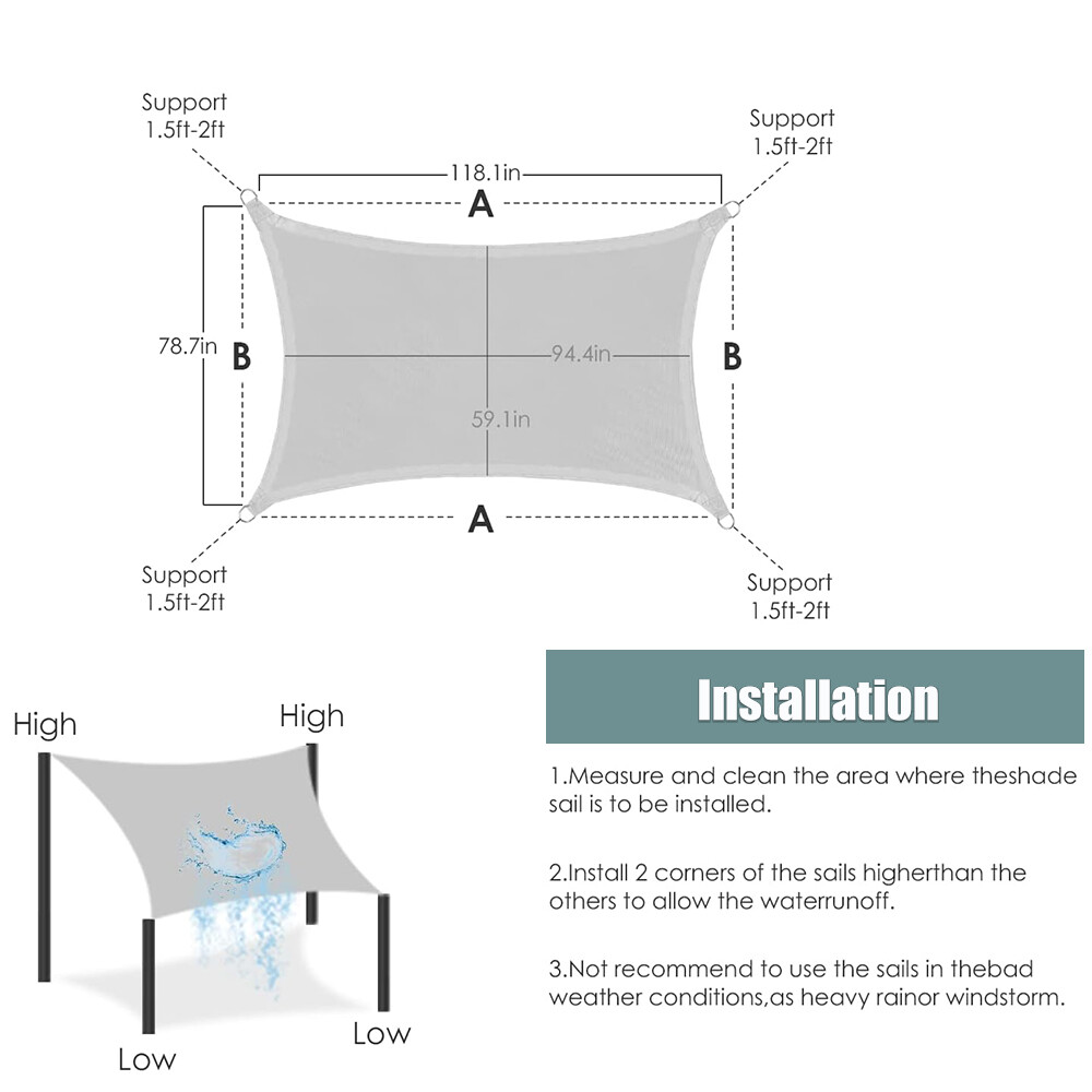 Waterproof Shade Sail Patio Awning Outdoor Garden Pool Sun Canopy Shelter Cover