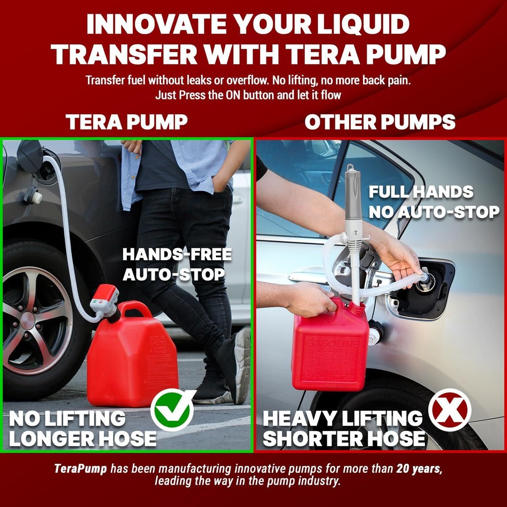 Automatic Fuel Transfer Pump with Auto-Stop,53'' Extra Long Hose Battery Powered