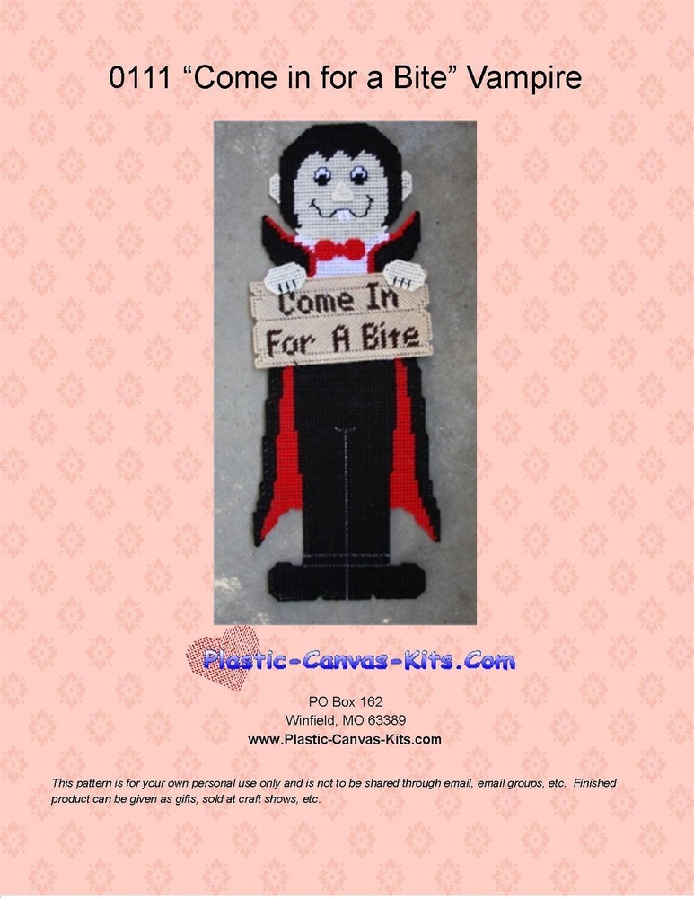 Come in For a Bite Halloween Vampire Wall Hanging-Plastic Canvas Pattern or Kit