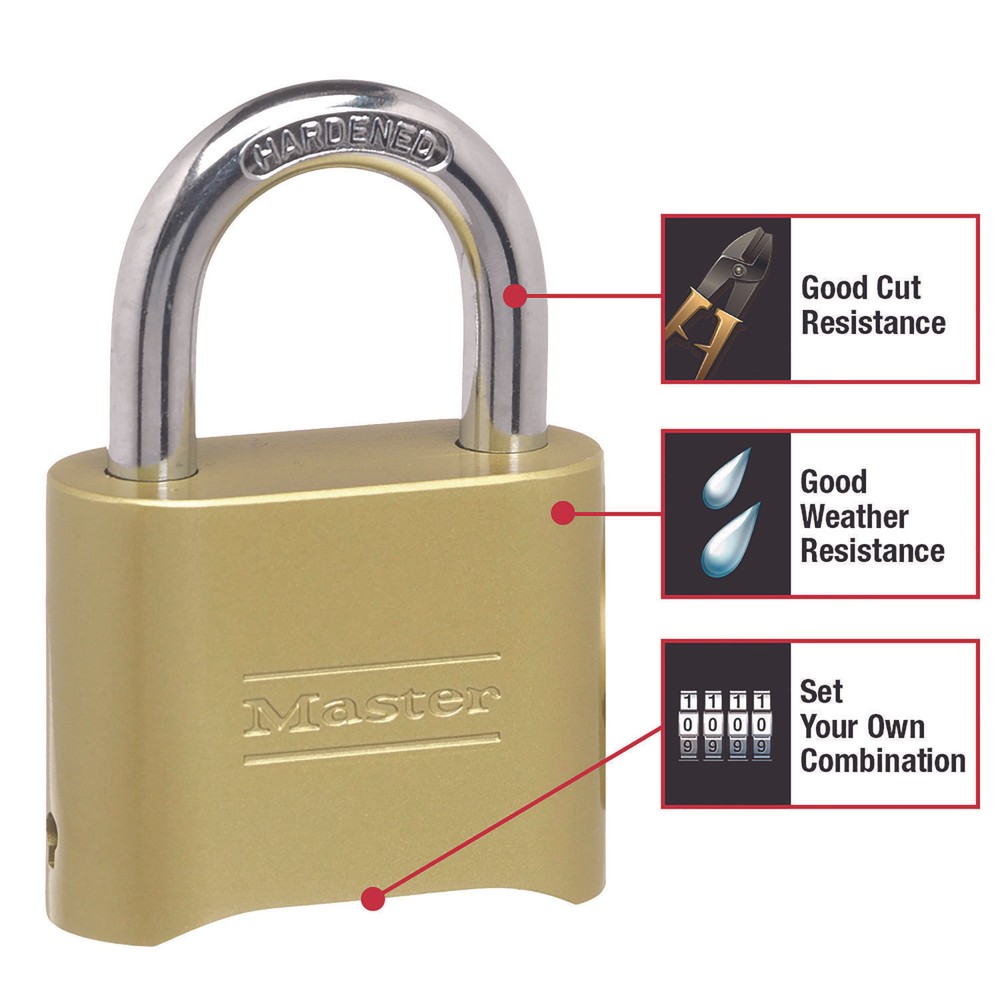 Master Lock® Resettable Combination Padlock, 2" Wide, Brass