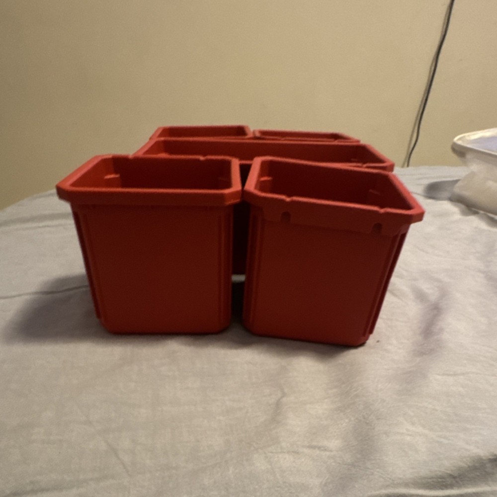 Set of 5 Red Plastic Tool Bins Organizer
