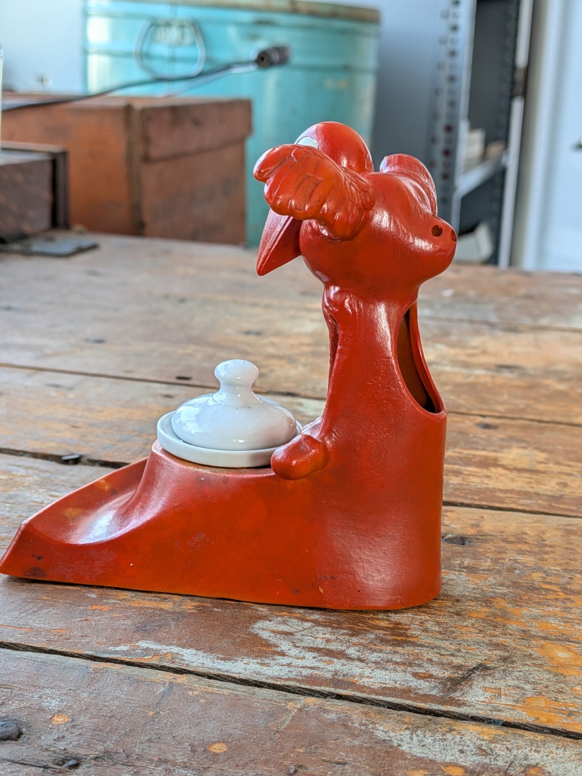 ***RARE*** Schafer Vater Vintage Halloween Red Crow w/Large Bone Ink Well Stand