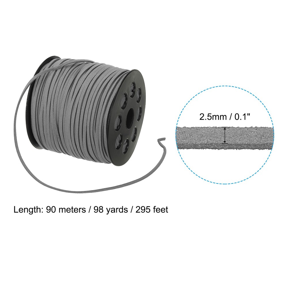 Suede Lanyard String with Roll Spool 98 Yard, Flat Microfiber Cord, Dark Gray