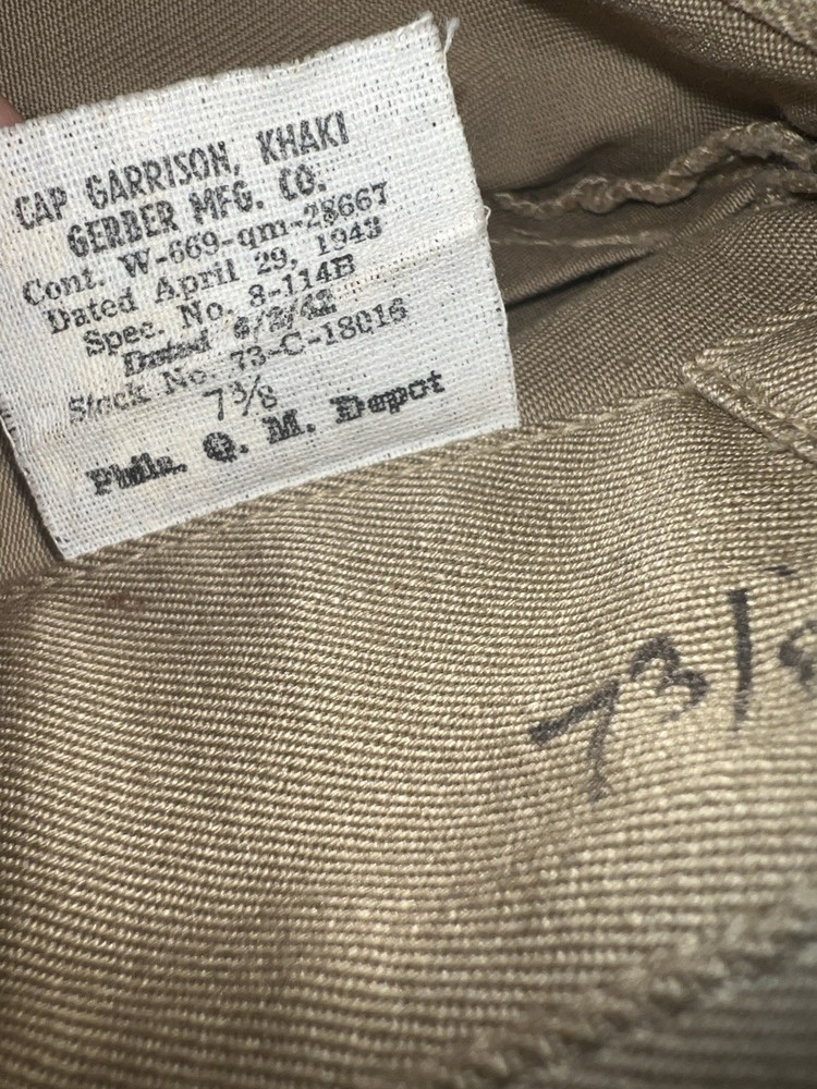 Original WWII US ARMY Khaki Garrison Hat Size 7 3/8 & Jacket Hood Field M-1943