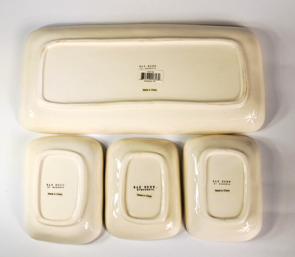 Rae Dunn by Magenta stoneware 13 inch rectangular serving tray set 4 pieces