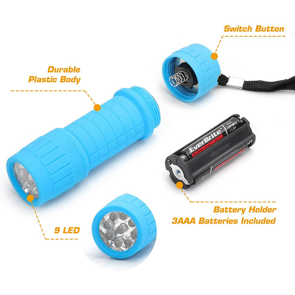 EverBrite 6-Pack 9 LED Flashlight Impact Handheld Torch Set AAA Battery Included