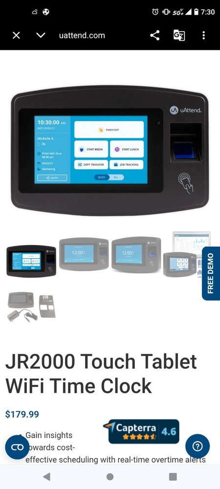 uAttend Touch Tablet - Finger Scanner and RFID Reader - NX2500 (NEW)