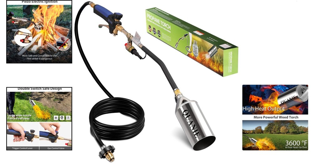 Environmentally Friendly Propane Flame Torch - Quick Weed Control with 10FT Hose