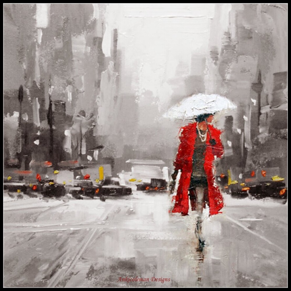 Walk in the Rain - Chart Counted Cross Stitch Patterns Needlework DMC Color
