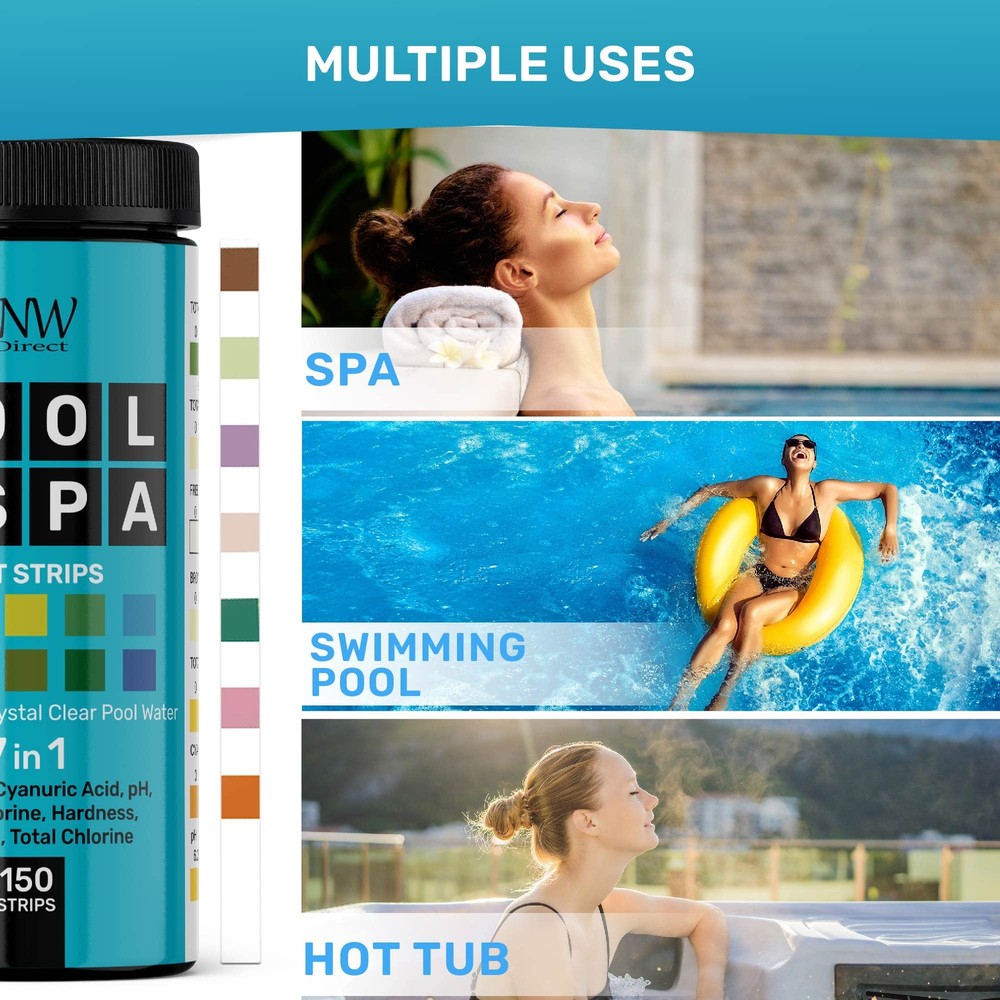 7-in-1 Pool Test Strips 150 Quick & Accurate Water Testing Kit for Pools