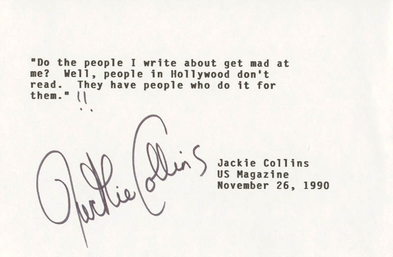 JACKIE (JACQUELINE JILL) COLLINS - TYPED QUOTATION SIGNED