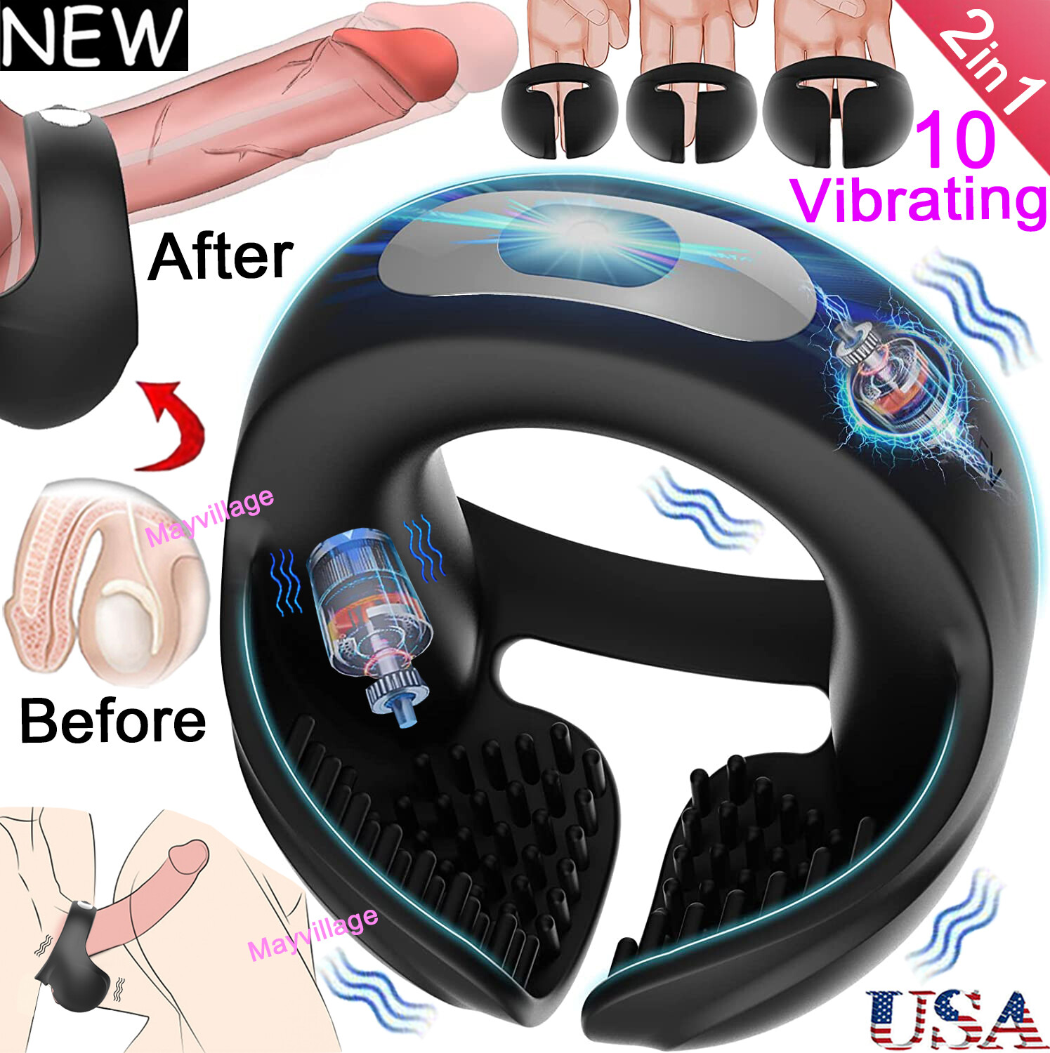 10 Vibrating Prostate Massager Penis Erection Cock Ring Vibrator Sex Toy for Men