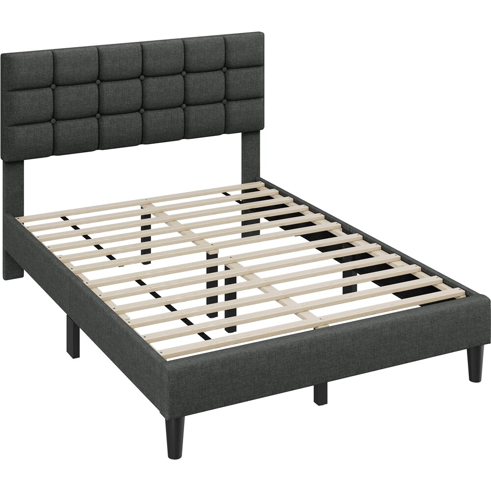 Upholstered Full/Queen Size Bed Frame with Square Tufted Headboard