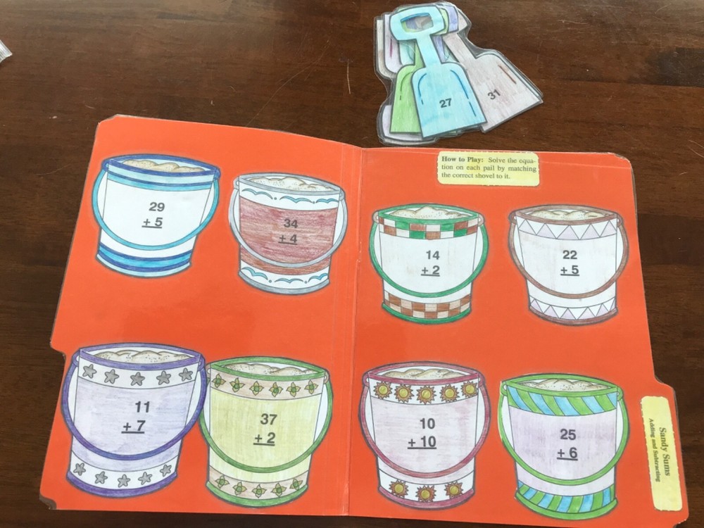 Sandy Surf! Add Subtract 1st grade math file folder game teacher