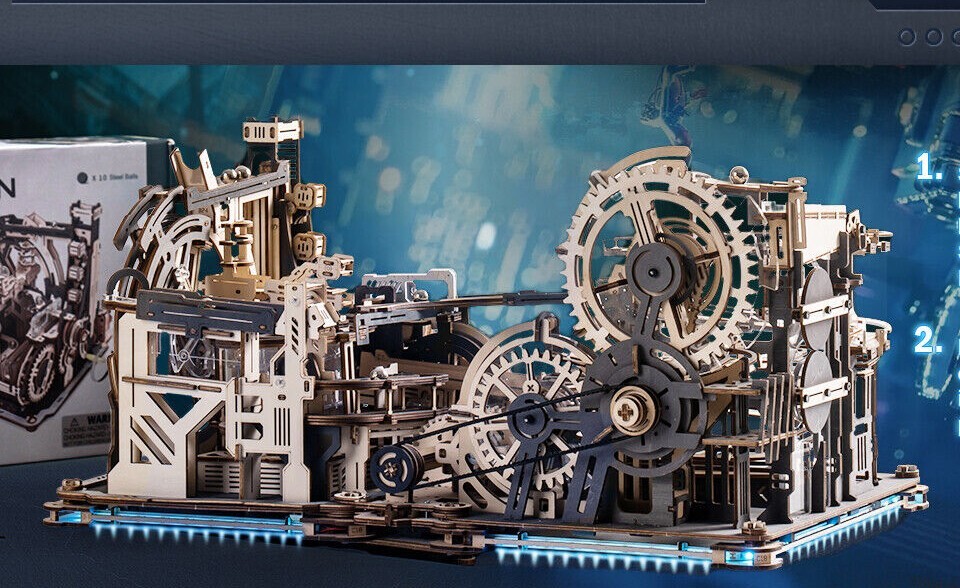 ROKR 3D Puzzle Wood Spaceport Marble Night City with Linkage Model Gift Adults