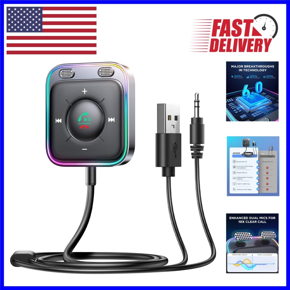 Smart Bluetooth AUX Adapter with Multifunction Button & LED - 2 Device Support