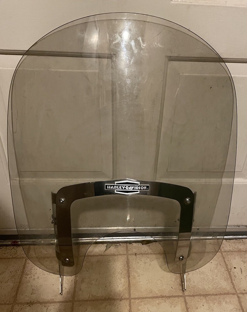 18” X 23.5” Clear Lexan Windshield & Bracket Mount For Harley Davidson EUC