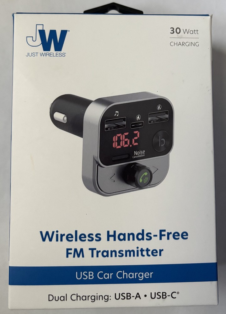 Just Wireless Bluetooth FM Transmitter with USB-C and USB-A Charging Port