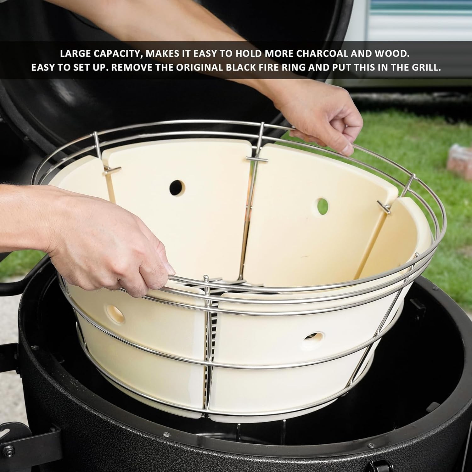 Charcoal Firebox Set, Stainless Steel Charcoal Ash Basket with Heat Deflector...