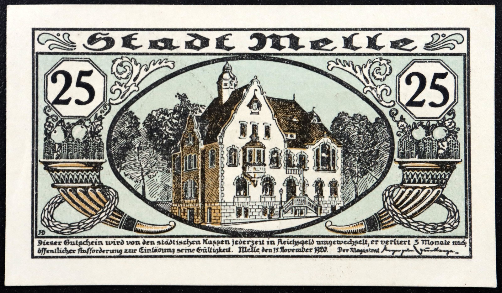 MELLE 1920 "I Am A Note, And Just An Illusion" 25 Pfennig German Notgeld