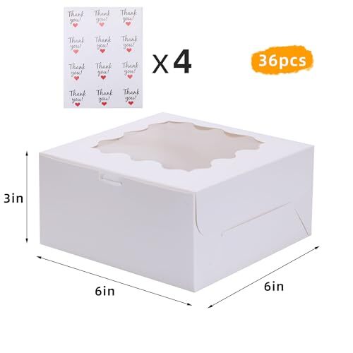 White Bakery Boxes with Window 36pcs 6x6x3 Inches Cookie Boxes Mini Cake Boxe...