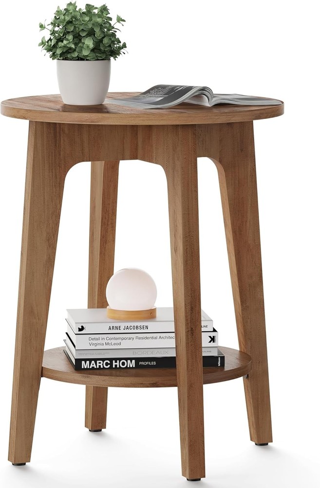 2-Tier Small Round End Table Nightstand Curved Transitions