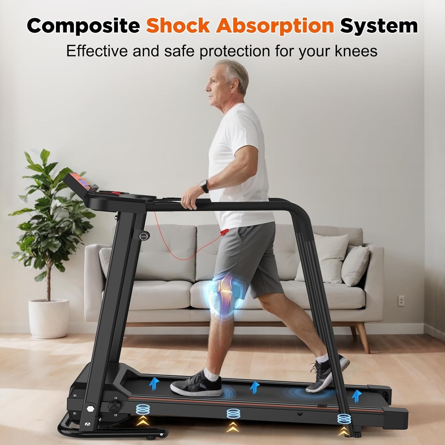Walking Treadmills for Home Seniors with Extended Handrails for Recovery Fitness