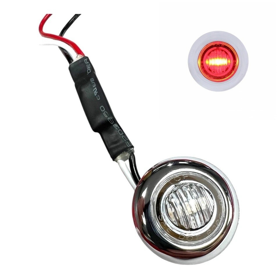 3/4" Red 3 LED Clear Lens Dual Function Mini Utility Marker Light For Trailer