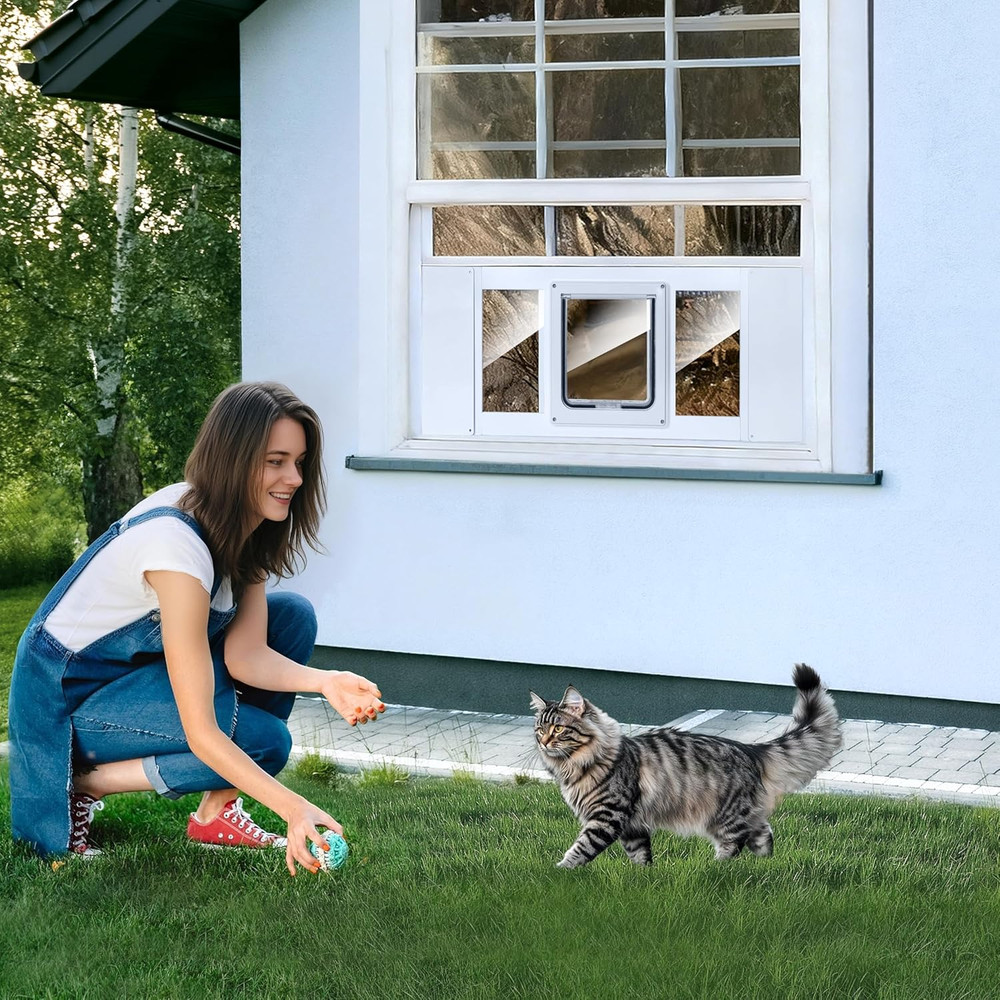 【Solid Wood】 Cat Door for Window,Fit Width 31"-38" Window,3-Min Install,Solid Wo