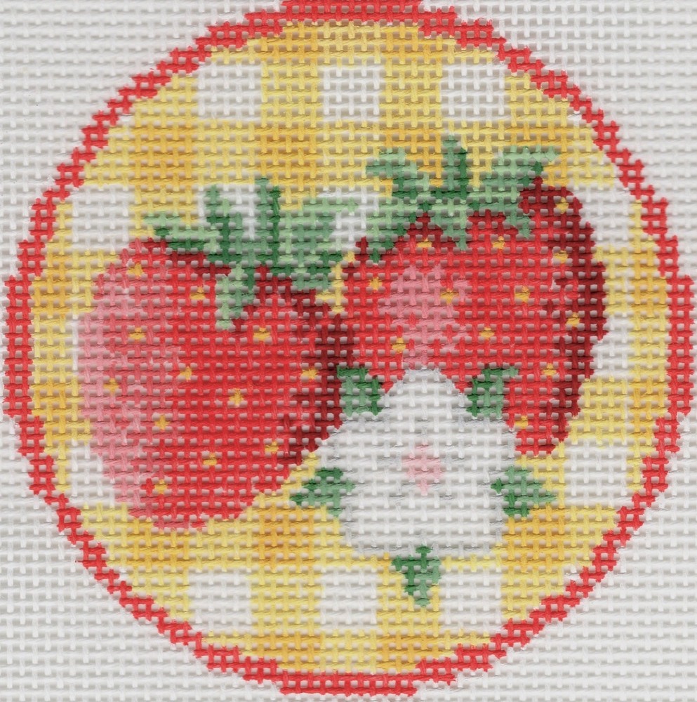 Hand painted needlepoint Strawberries Round 3" 18 mesh