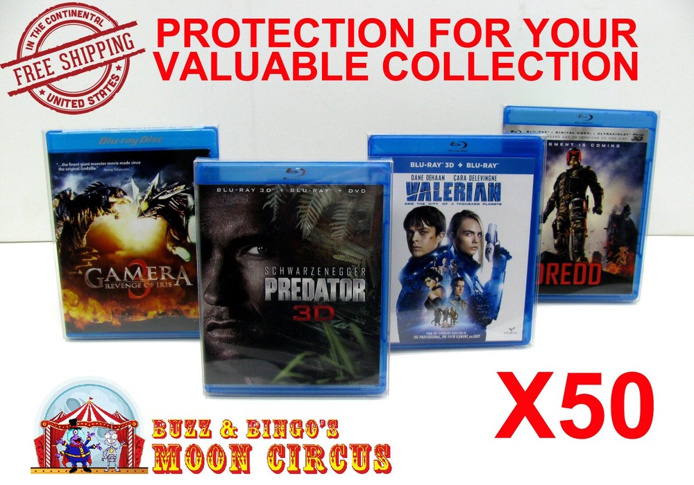 50x BLU-RAY WITHOUT SLIPCOVER (SIZE BR1) - CLEAR PLASTIC BOX PROTECTOR SLEEVE