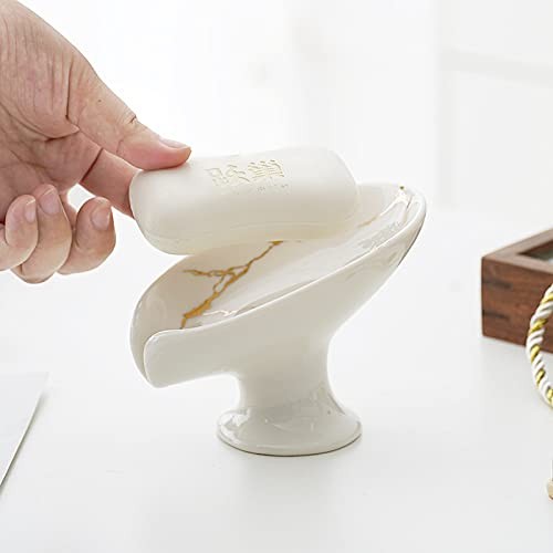Soap Dish, Ceramic Soap Holder, Self Draining Soap Dish Holder, Leaf Shape Soap